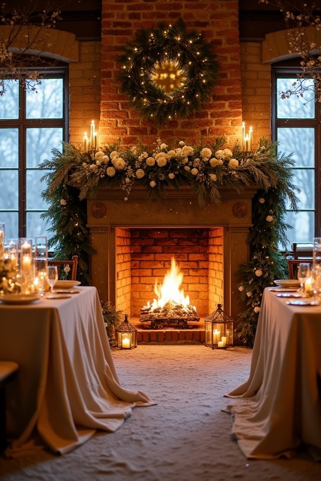 cozy fireplace wedding ambiance