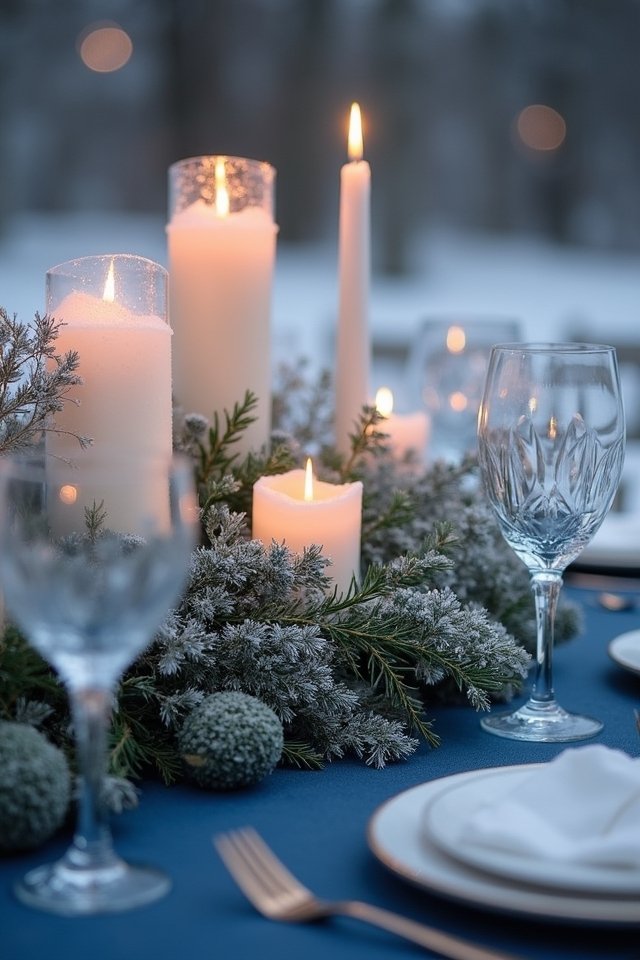 cozy frosted candle arrangements