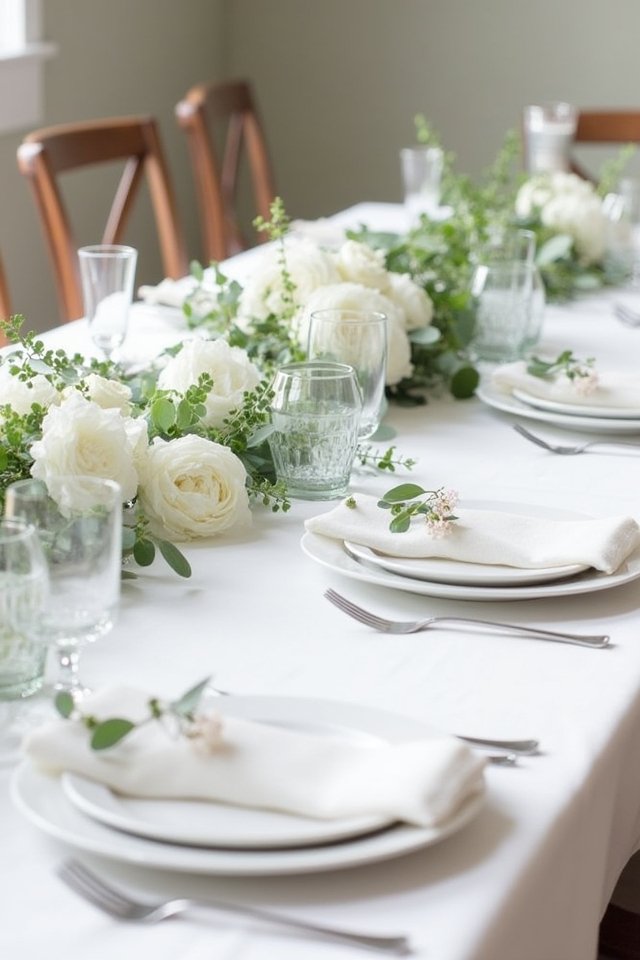 crisp linens with greenery