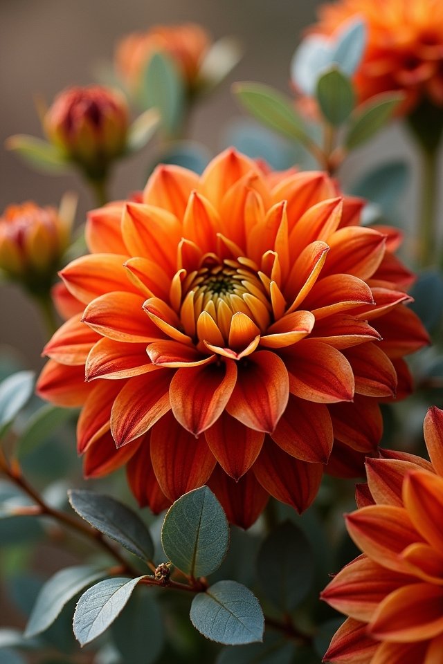 dahlias and eucalyptus bouquet