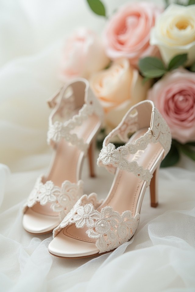 delicate lace bridal sandals