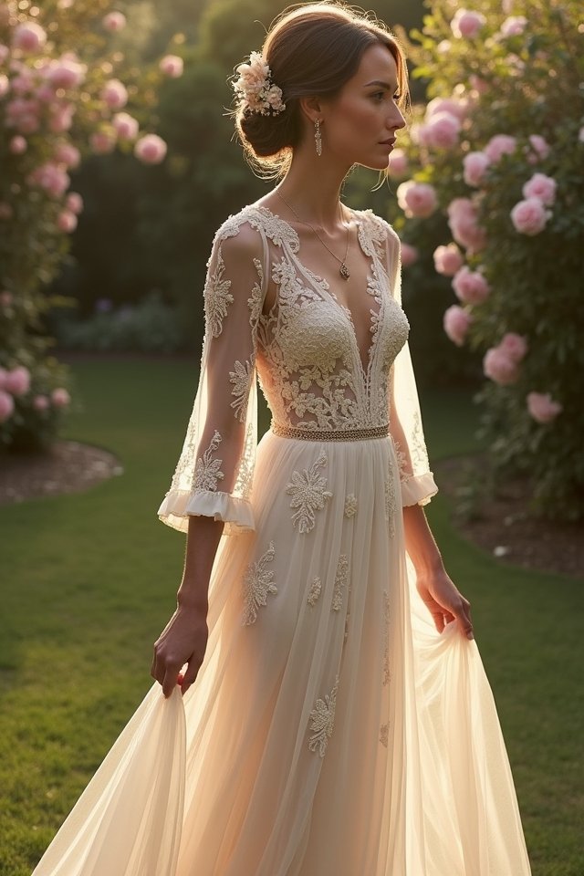 delicate lace long sleeve gown