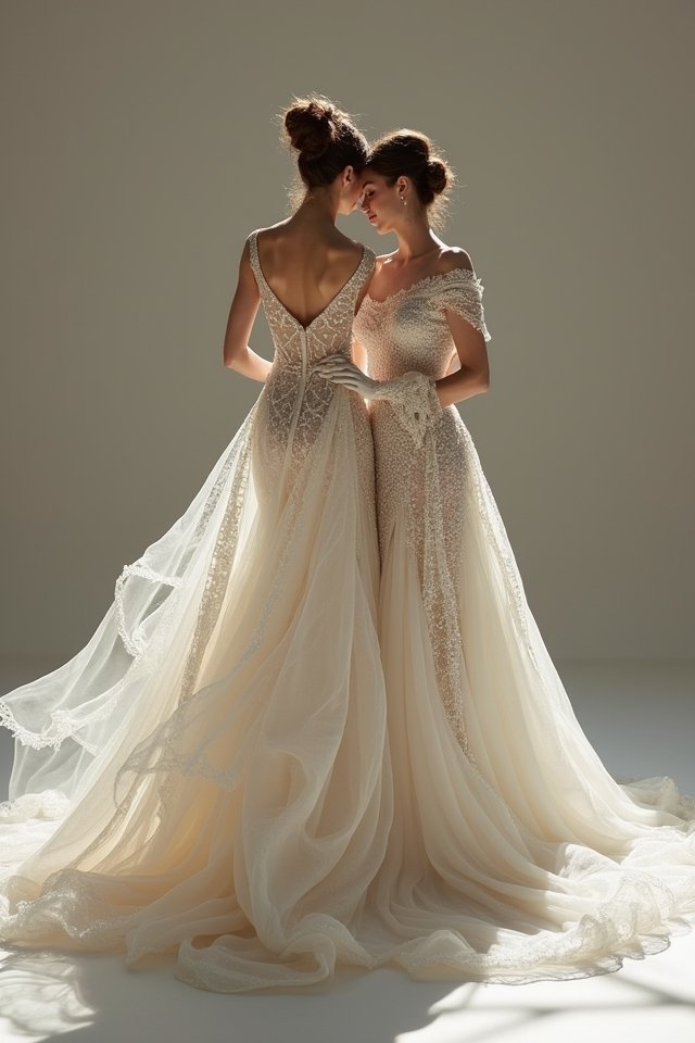 dramatic asymmetrical wedding gowns