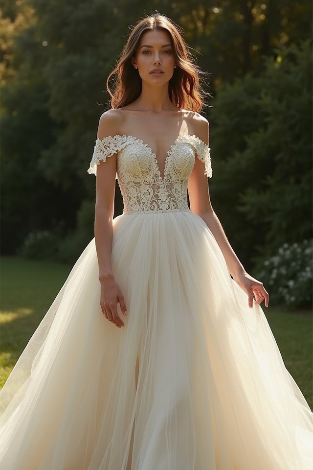 dramatic off the shoulder elegance