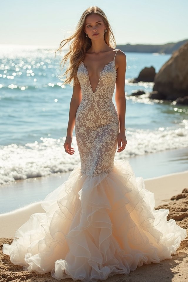 dramatic ruffled train elegance