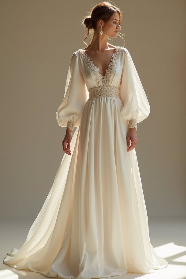 dramatic satin lantern sleeves