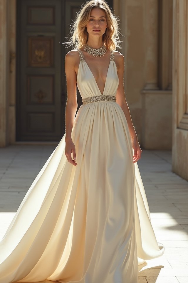 draped satin a line elegance
