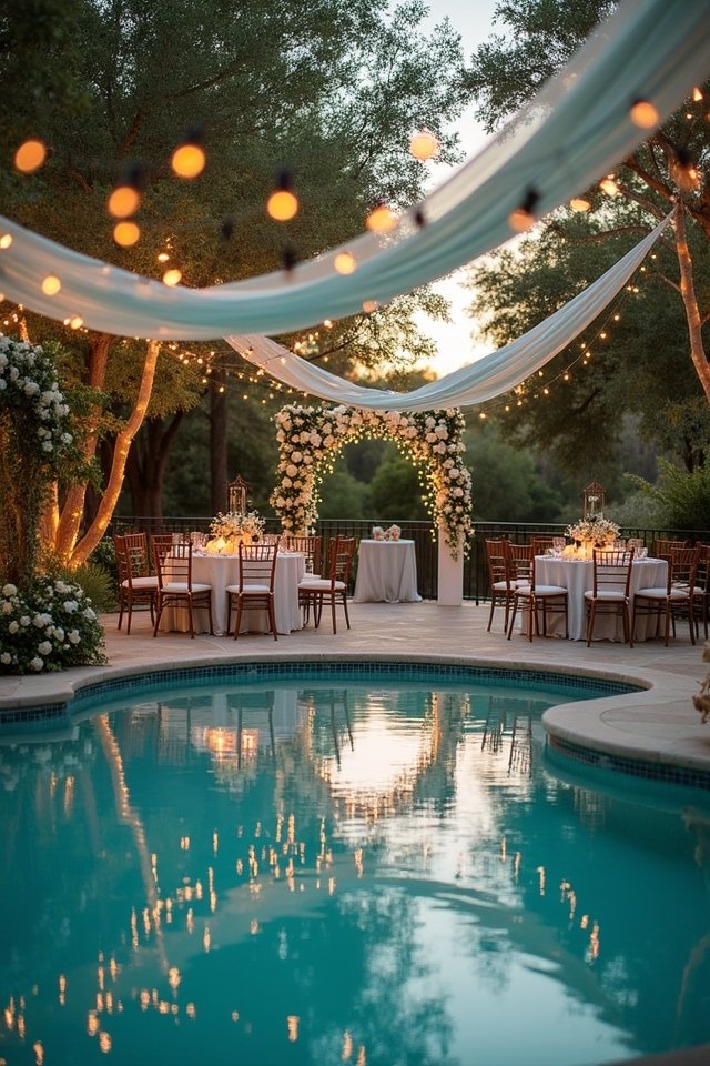 dreamy poolside wedding atmosphere