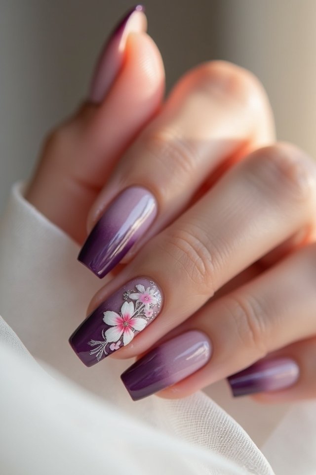 dreamy purple floral nails