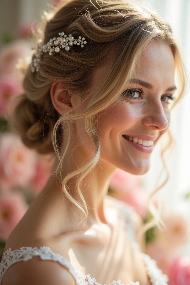 effortlessly glamorous side swept curls