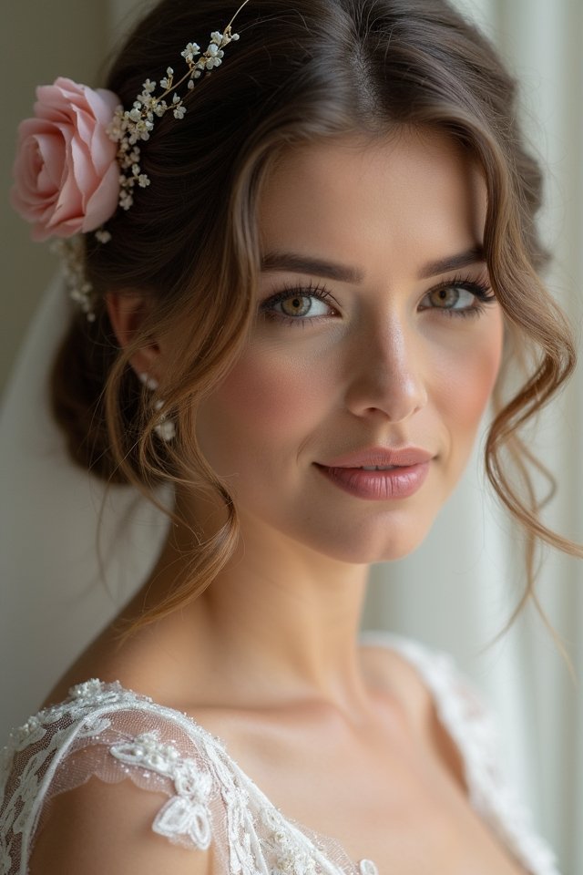 effortlessly romantic side swept curls