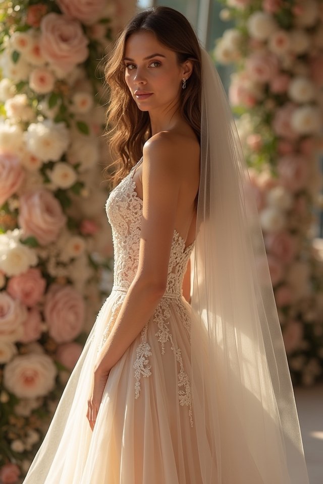 elegant a line champagne gown