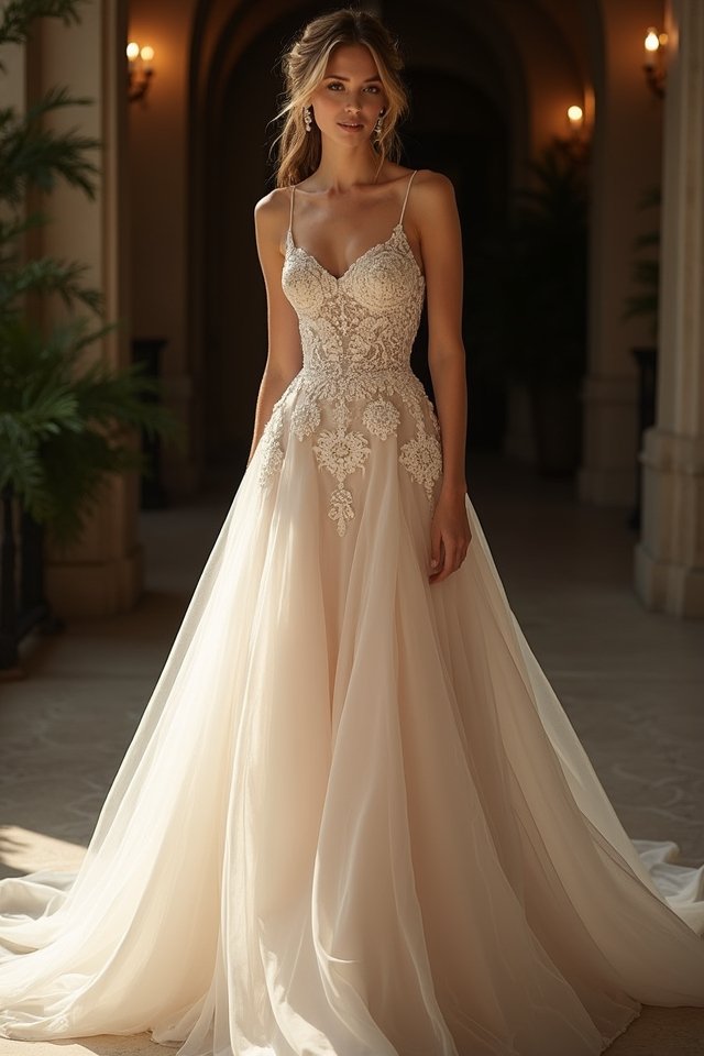 elegant a line lace gown