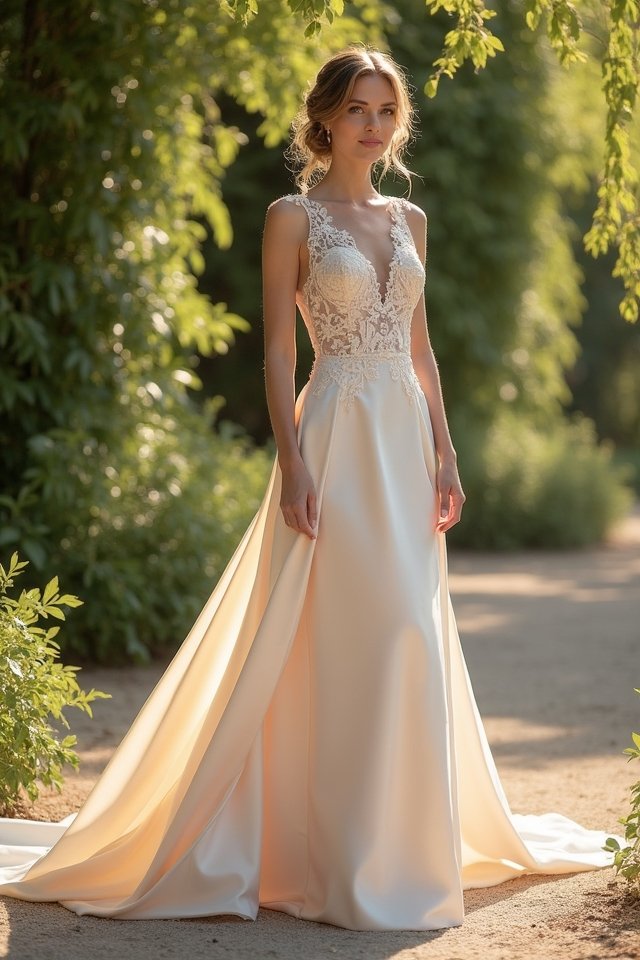 elegant a line satin gown