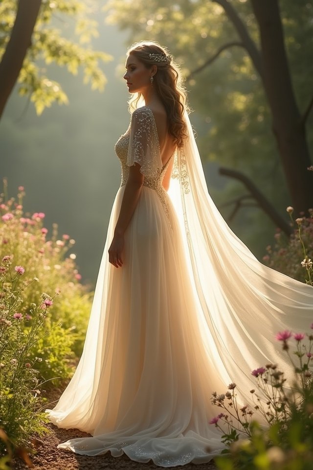 elegant beaded cape gown