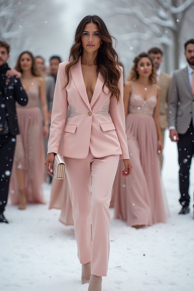 elegant blush pink pantsuit