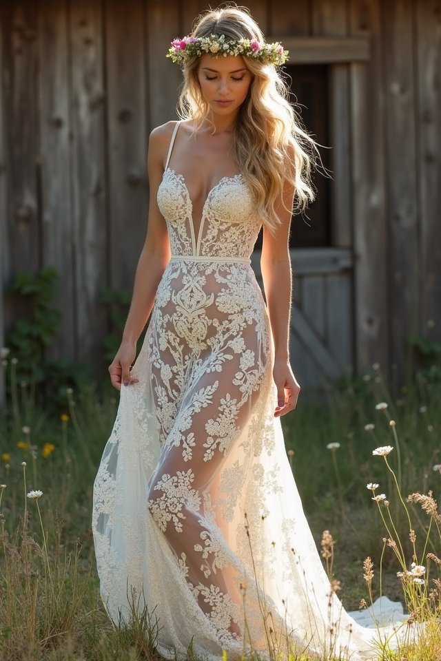 elegant bohemian lace gown