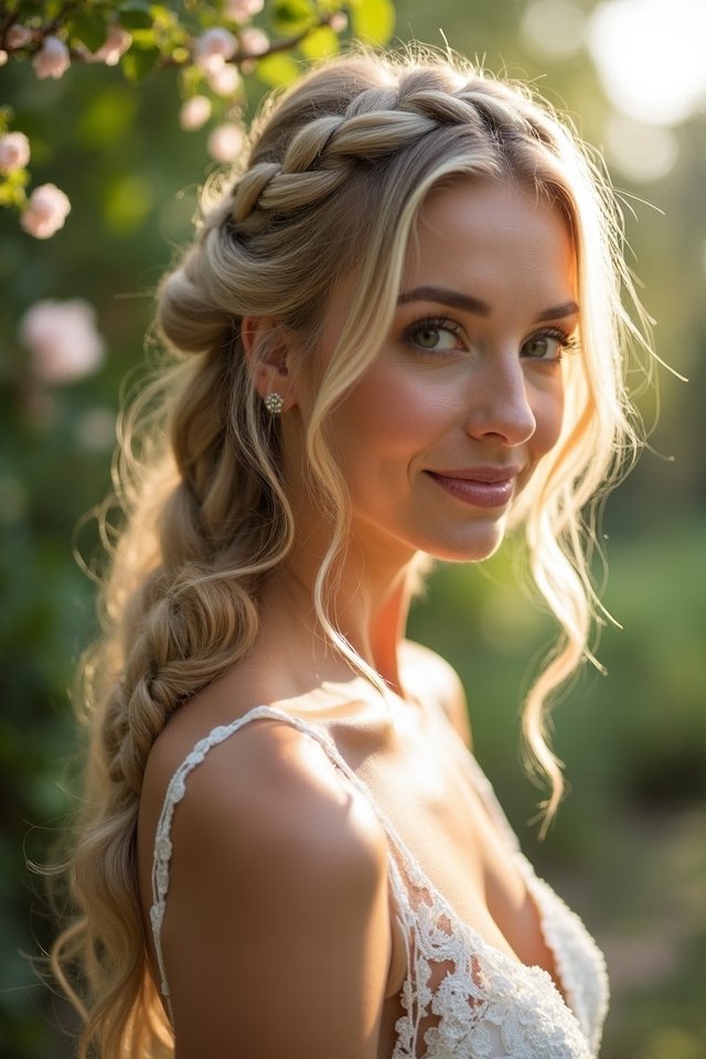 elegant braided half up style