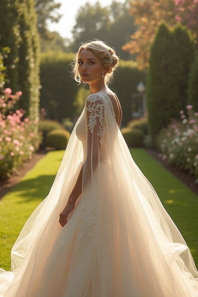 elegant cape wedding dress
