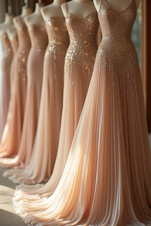 elegant champagne pleated dress