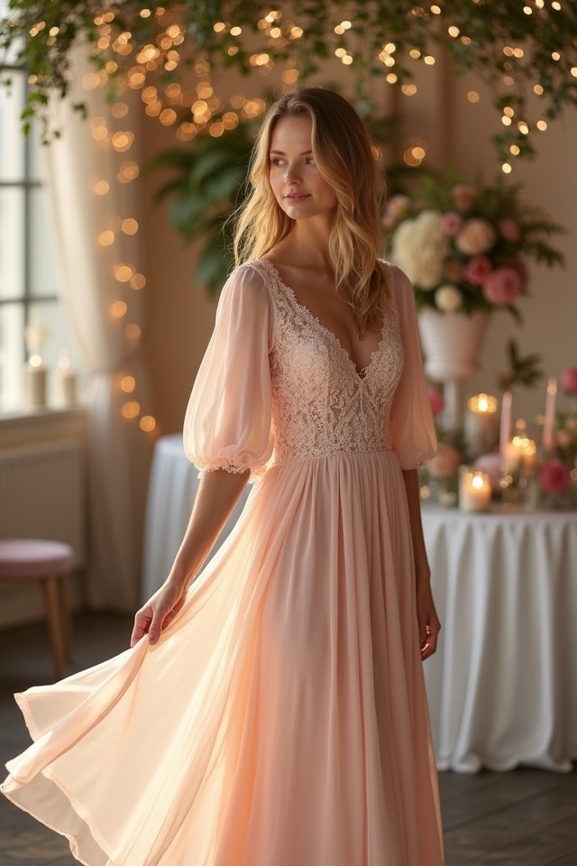 elegant chiffon tea length dress