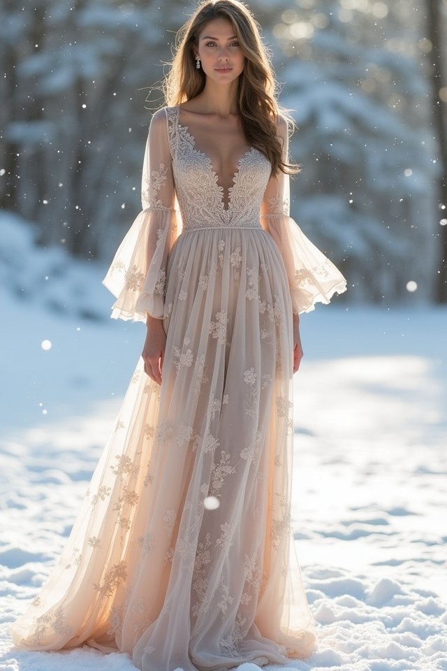 elegant chiffon winter dress