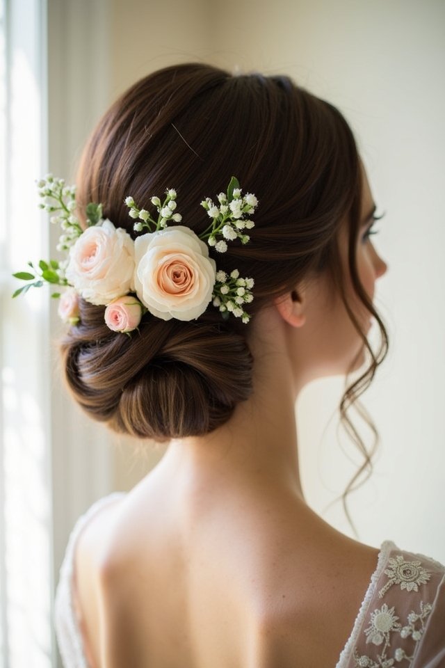 elegant chignon with flowers