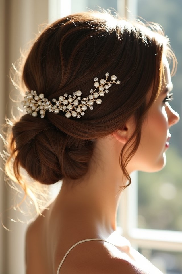 elegant chignon with tendrils