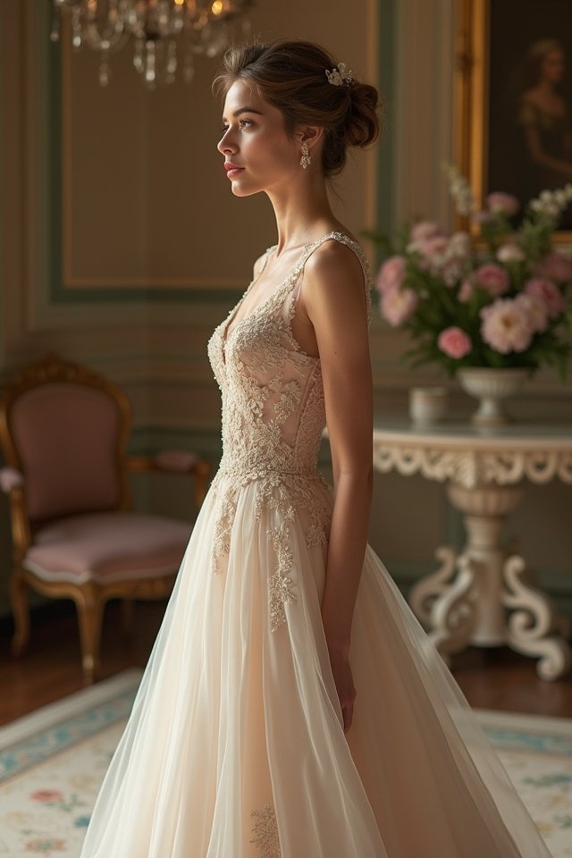 elegant embroidered a line gown