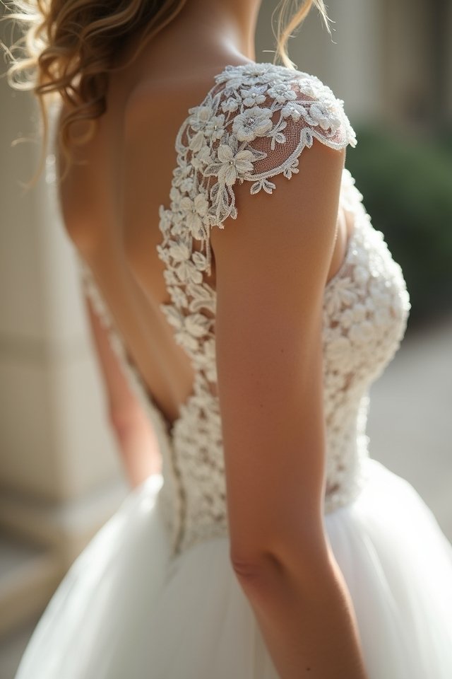 elegant embroidered cap sleeves