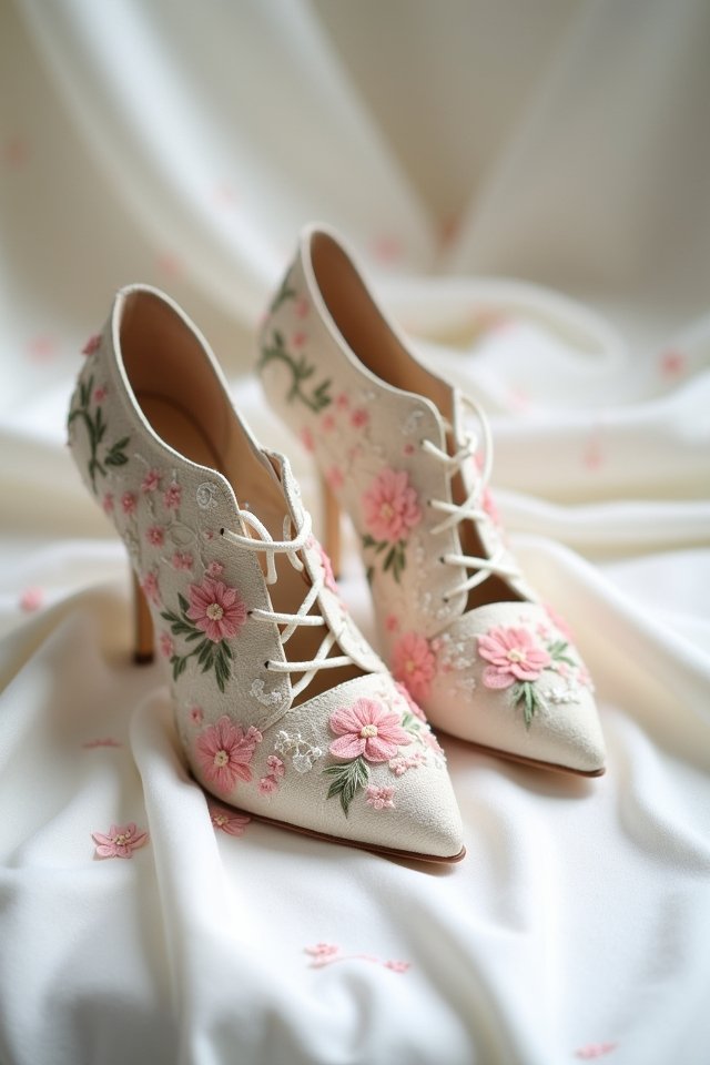 elegant floral lace heels
