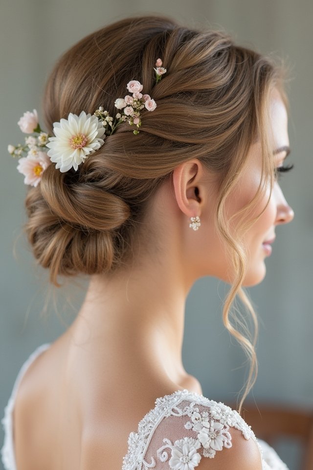 elegant floral updo creation