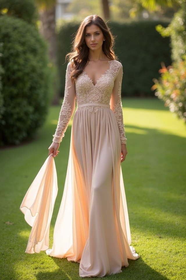 elegant flowy champagne dress