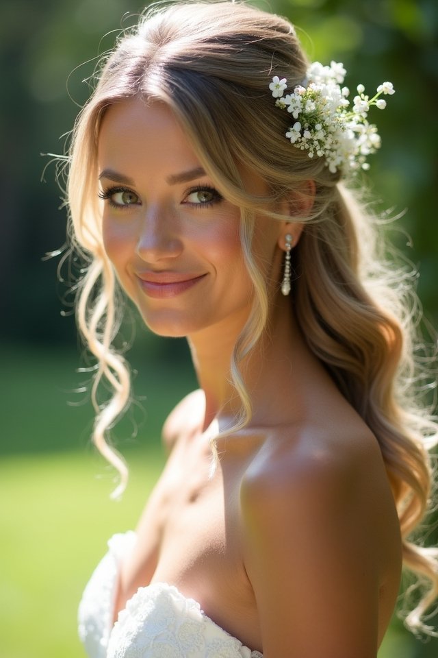 elegant half up ponytail curls