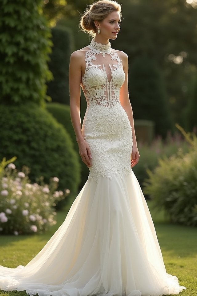 elegant high neck fit flare