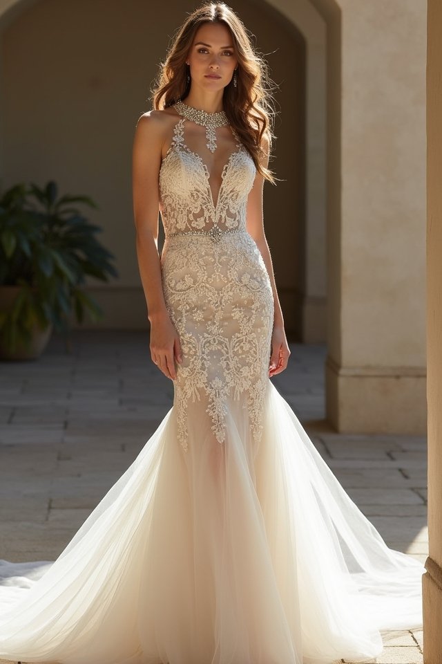 elegant high neck mermaid gown