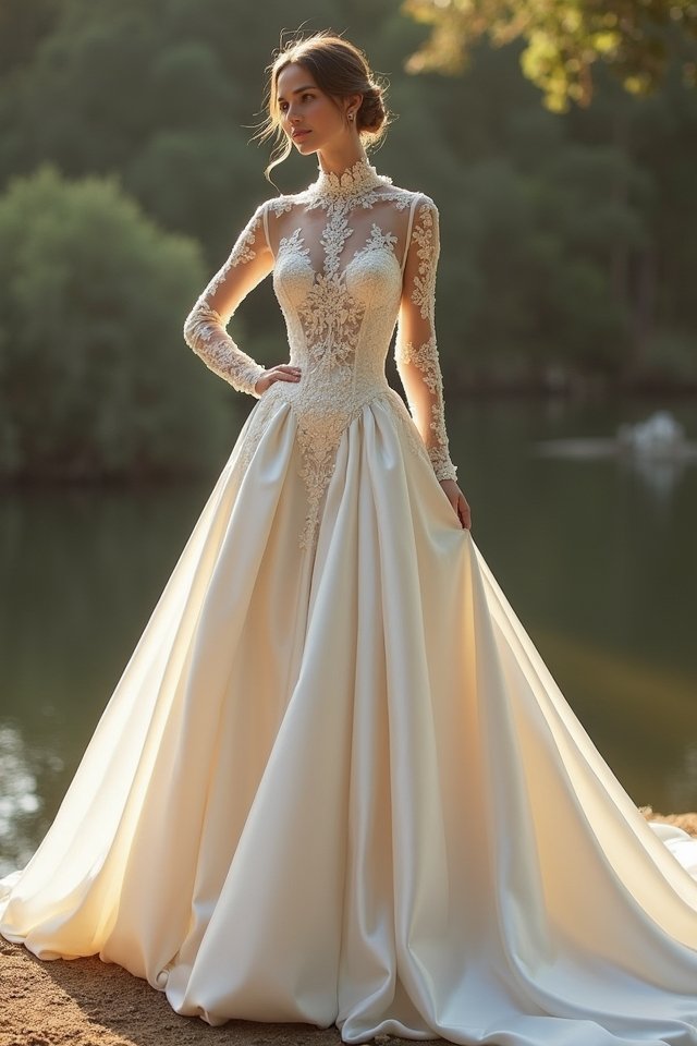 elegant high neck satin gown