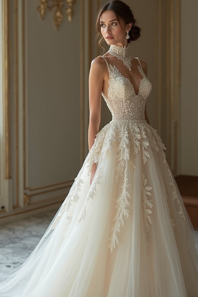 elegant high neck wedding dress