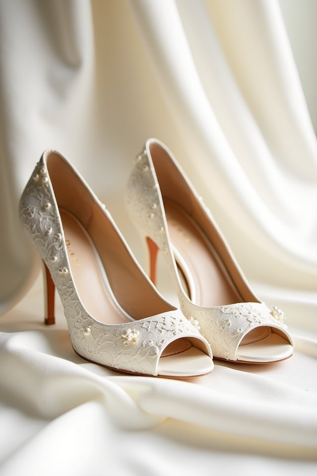 elegant ivory peep toe heels