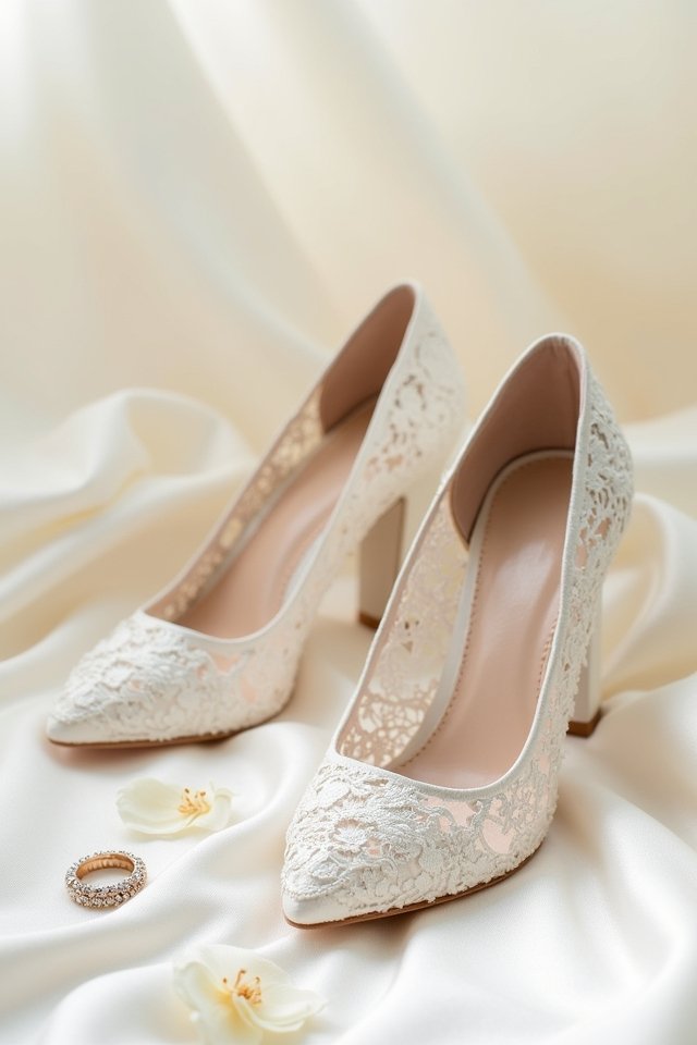 elegant lace detail block heels