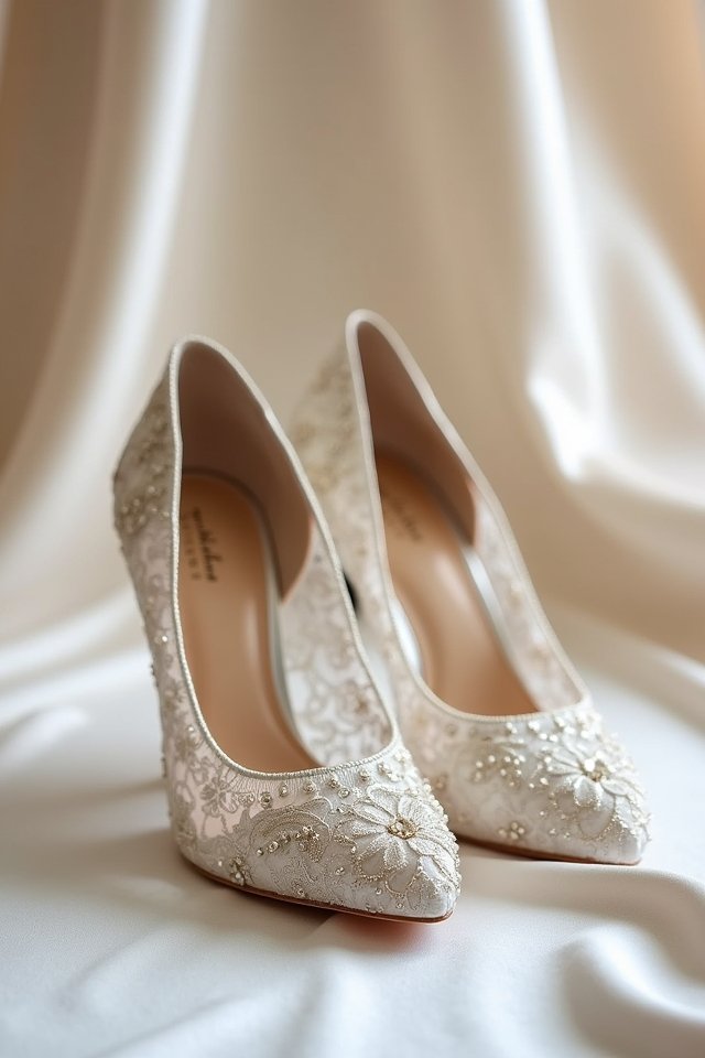 elegant lace embellished pumps