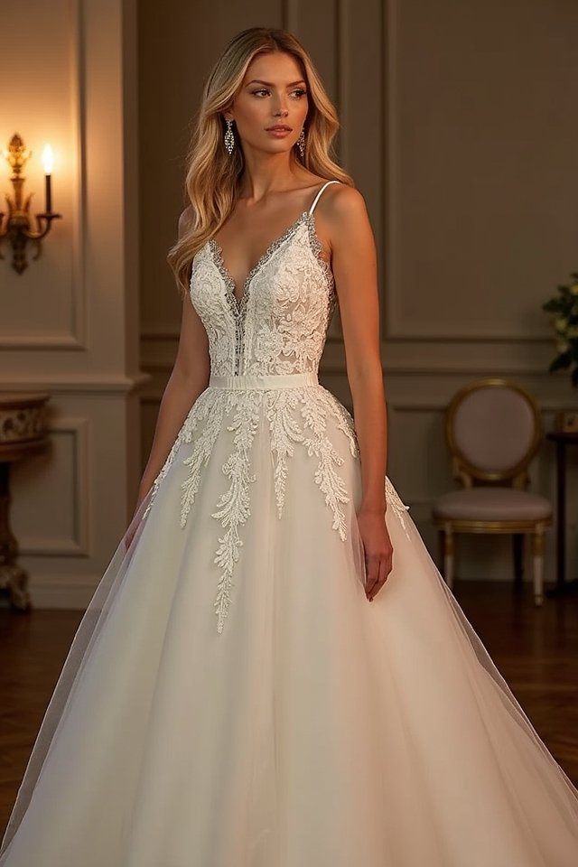 elegant lace fit and flare gown