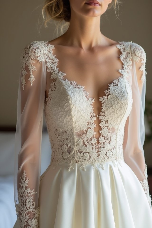 elegant lace illusion neckline