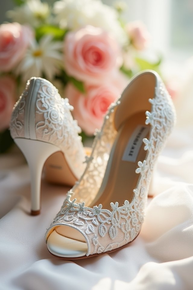 elegant lace peep toe heels