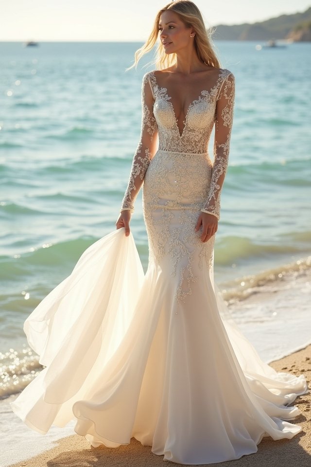 elegant long sleeve mermaid