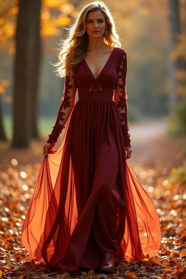 elegant long sleeved maxi dress