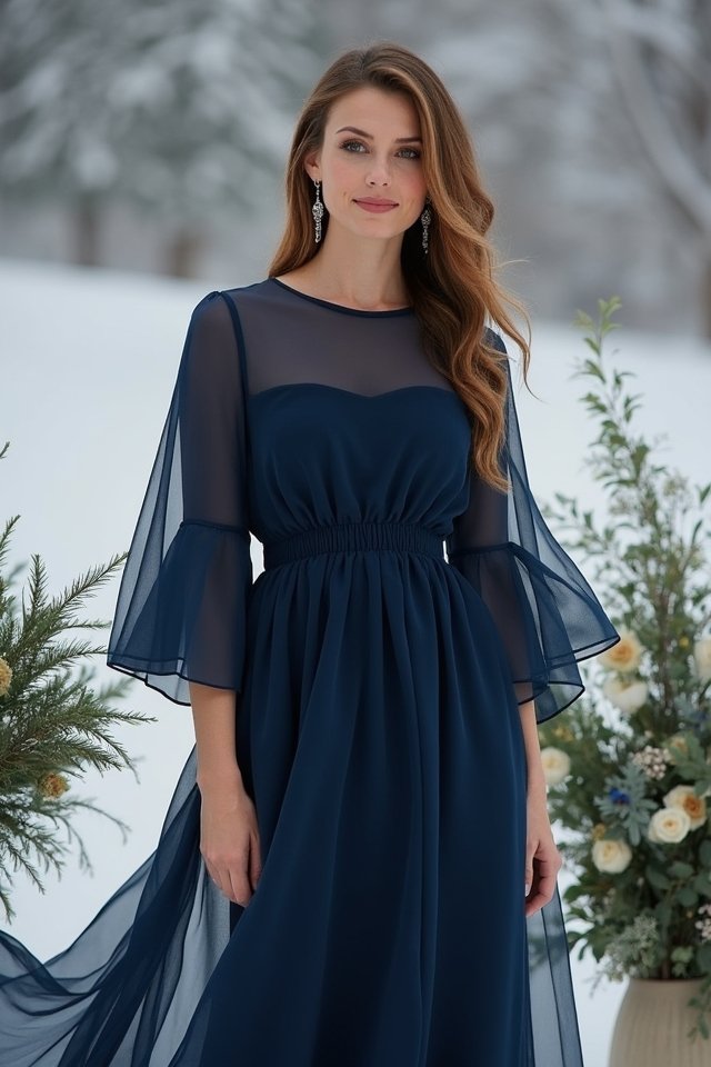 elegant navy chiffon shift
