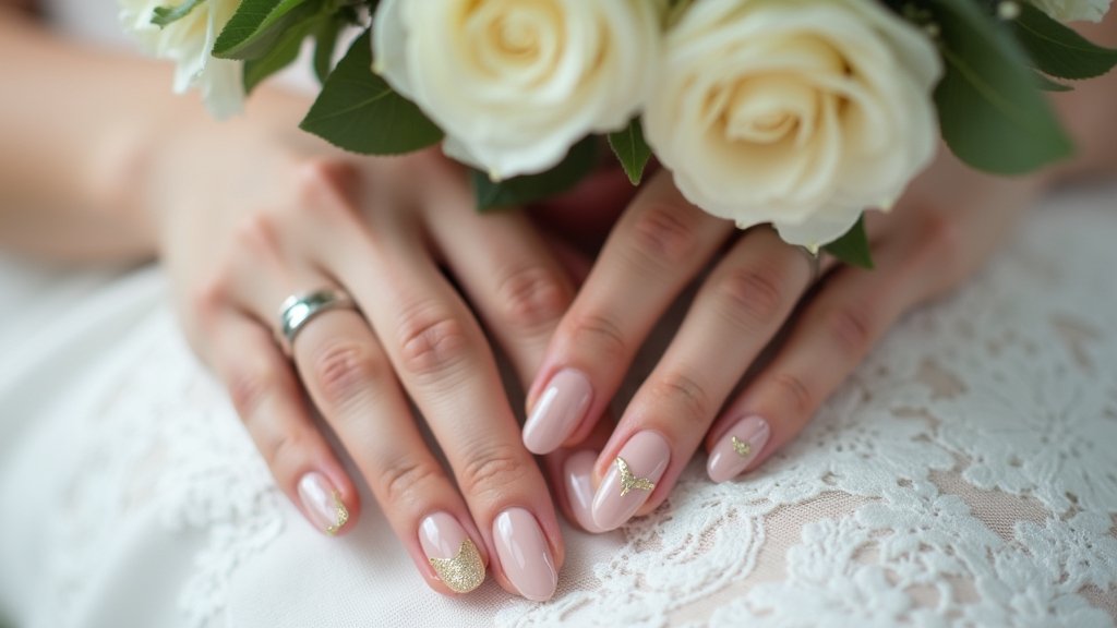 elegant neutral bridal nails