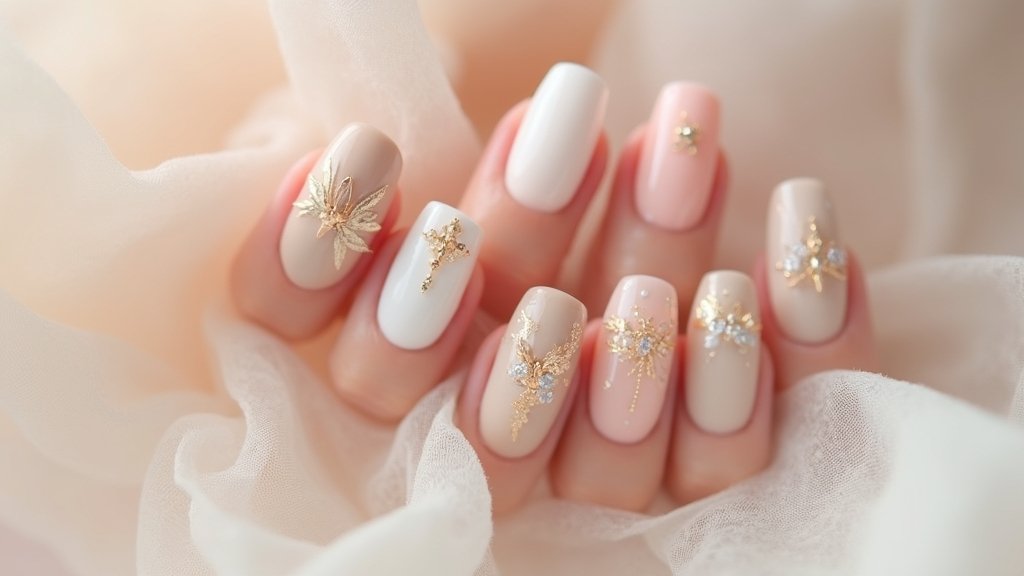 elegant neutral engagement nails