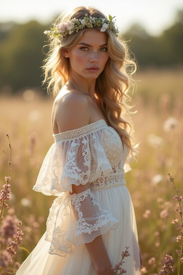elegant off shoulder bishop sleeves